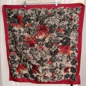 Vintage Cinzia Fioni Leaf Print Red, Black, Gold, Orange, Tan  Large Scarf